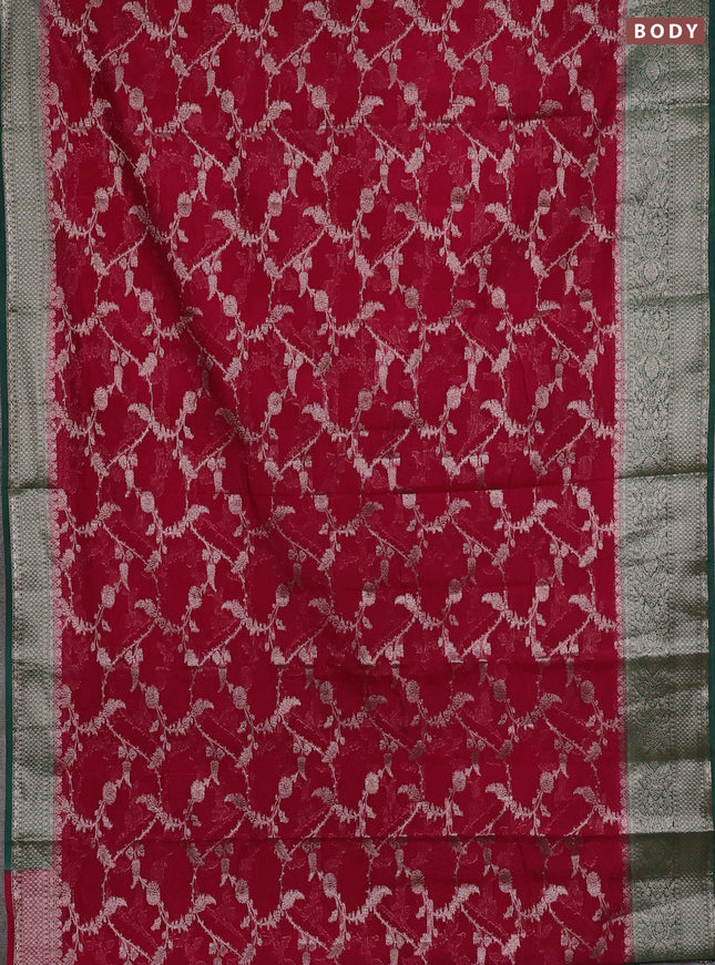 Semi chiniya silk saree pink and green with allover thread & zari weaves and woven border