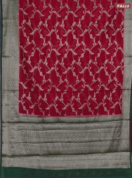 Semi chiniya silk saree pink and green with allover thread & zari weaves and woven border