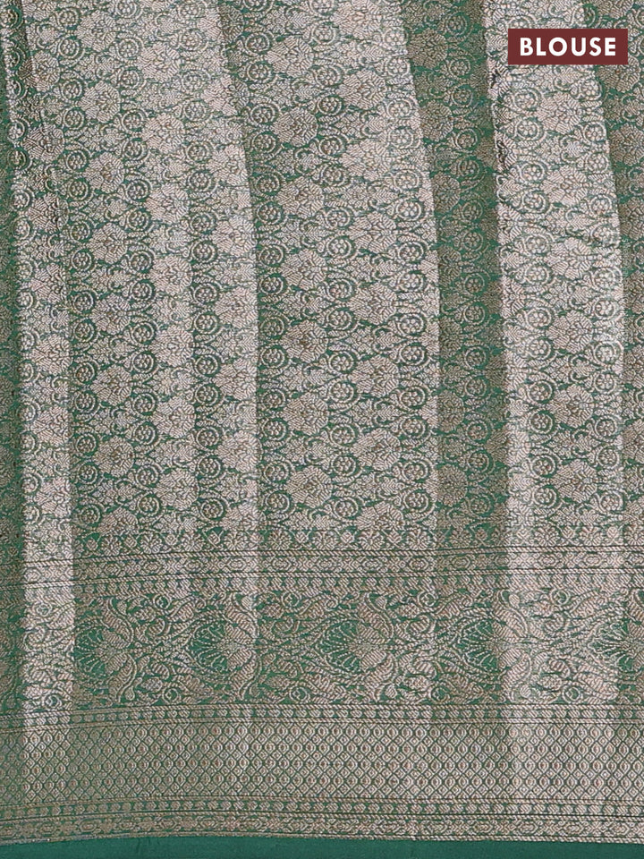 Semi chiniya silk saree pink and green with allover thread & zari weaves and woven border