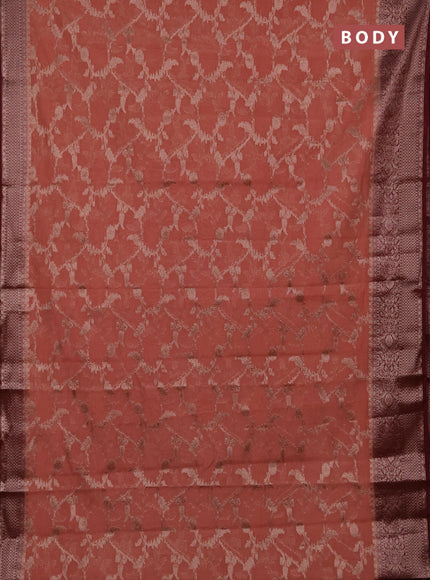 Semi chiniya silk saree dark peach and wine shade with allover thread & zari weaves and woven border