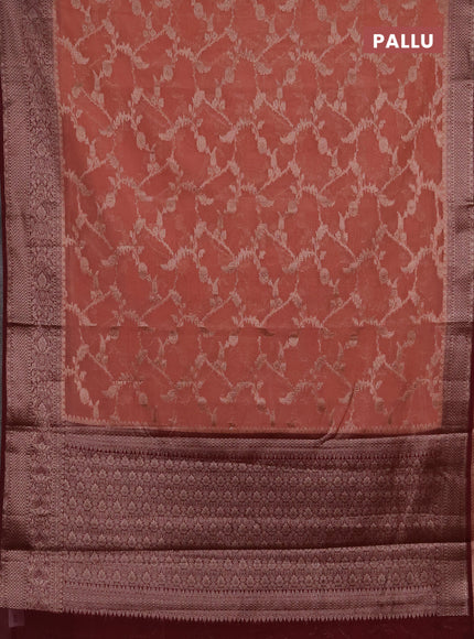 Semi chiniya silk saree dark peach and wine shade with allover thread & zari weaves and woven border