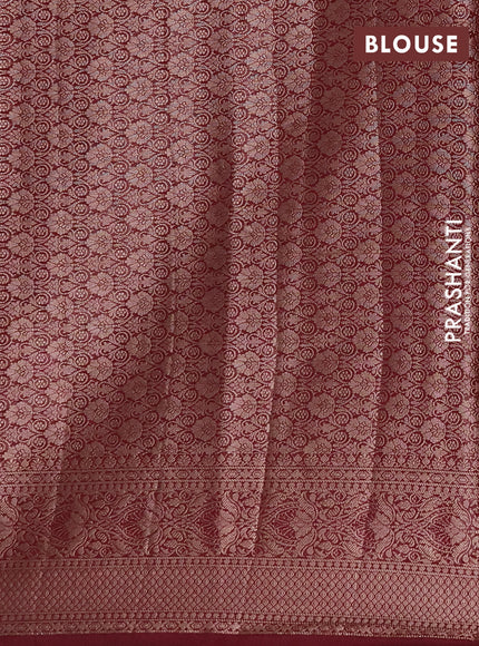 Semi chiniya silk saree dark peach and wine shade with allover thread & zari weaves and woven border