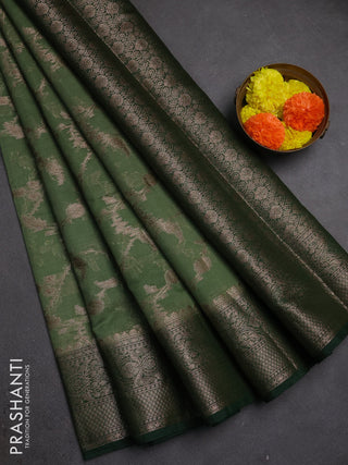 Semi chiniya silk saree pastel green and bottle green with allover thread & zari weaves and woven border