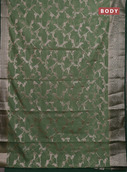 Semi chiniya silk saree pastel green and bottle green with allover thread & zari weaves and woven border