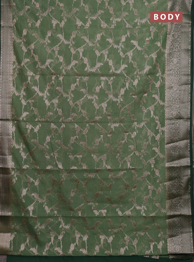 Semi chiniya silk saree pastel green and bottle green with allover thread & zari weaves and woven border