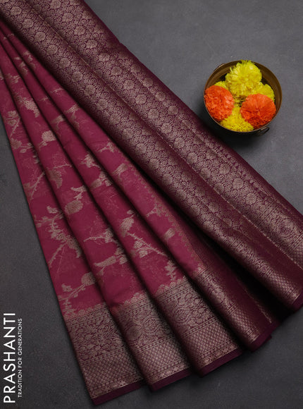 Semi chiniya silk saree mauve pink and wine shade with allover thread & zari weaves and woven border