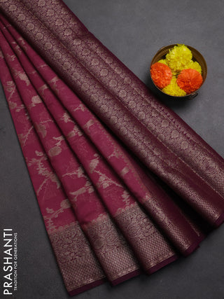 Semi chiniya silk saree mauve pink and wine shade with allover thread & zari weaves and woven border