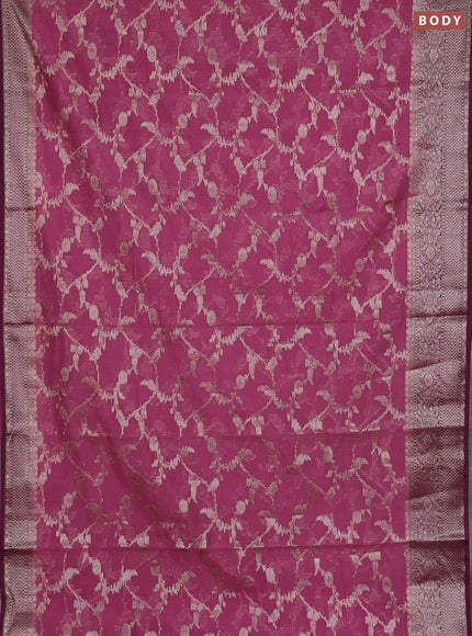 Semi chiniya silk saree mauve pink and wine shade with allover thread & zari weaves and woven border