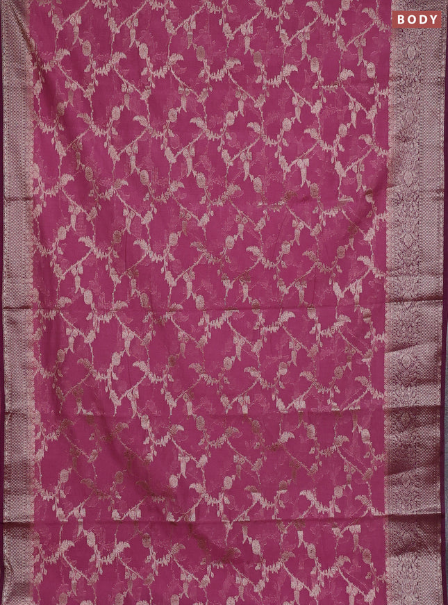 Semi chiniya silk saree mauve pink and wine shade with allover thread & zari weaves and woven border