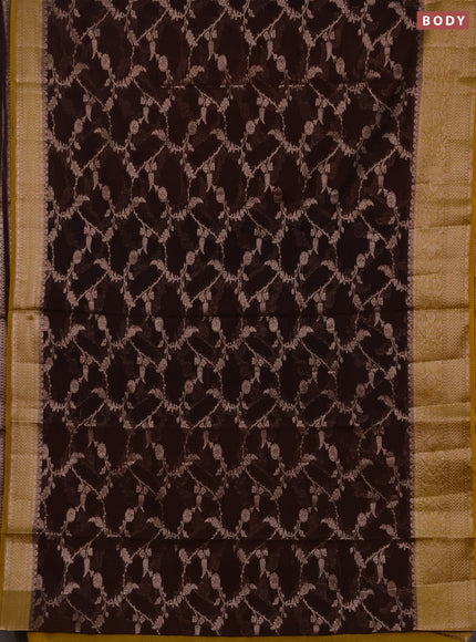 Semi chiniya silk saree coffee brown and dark mustard with allover thread & zari weaves and woven border