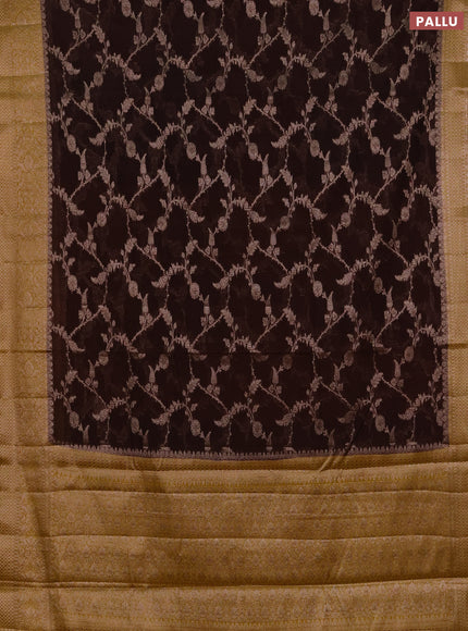 Semi chiniya silk saree coffee brown and dark mustard with allover thread & zari weaves and woven border