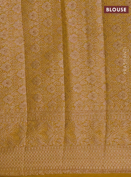 Semi chiniya silk saree coffee brown and dark mustard with allover thread & zari weaves and woven border