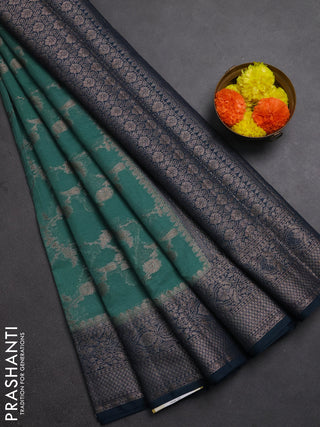 Semi chiniya silk saree teal green shade and peacock green with allover thread & zari weaves and woven border