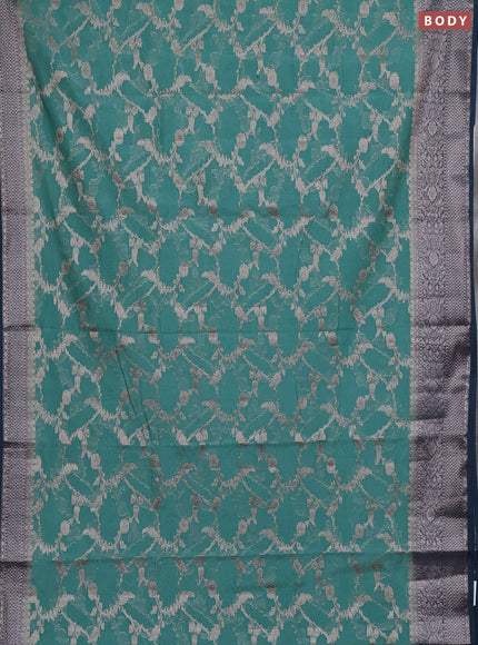 Semi chiniya silk saree teal green shade and peacock green with allover thread & zari weaves and woven border