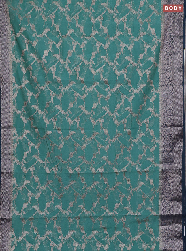 Semi chiniya silk saree teal green shade and peacock green with allover thread & zari weaves and woven border