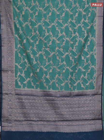 Semi chiniya silk saree teal green shade and peacock green with allover thread & zari weaves and woven border
