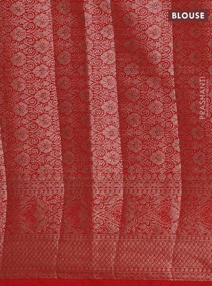 Semi chiniya silk saree dark blue and red with allover thread & zari weaves and woven border