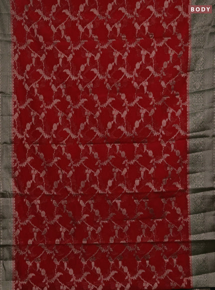 Semi chiniya silk saree red and bottle green with allover thread & zari weaves and woven border