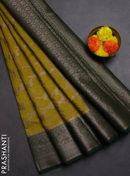 Semi chiniya silk saree mehendi green and bottle green with allover thread & zari weaves and woven border