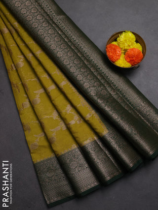 Semi chiniya silk saree mehendi green and bottle green with allover thread & zari weaves and woven border