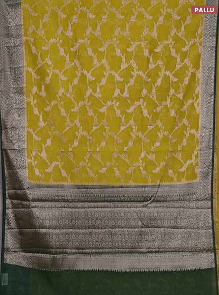 Semi chiniya silk saree mehendi green and bottle green with allover thread & zari weaves and woven border