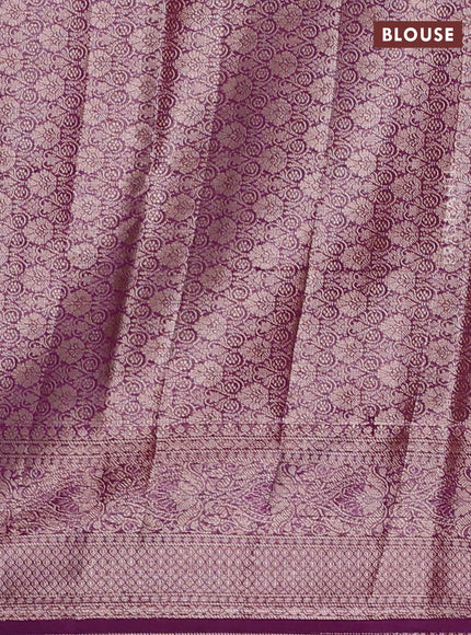 Semi chiniya silk saree mustard yellow and purple with allover thread & zari weaves and woven border