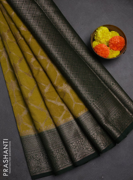Semi chiniya silk saree mehendi green and bottle green with allover thread & zari weaves and woven border