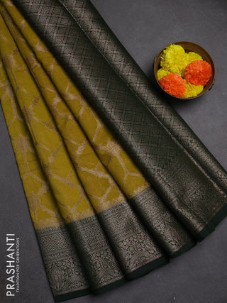Semi chiniya silk saree mehendi green and bottle green with allover thread & zari weaves and woven border