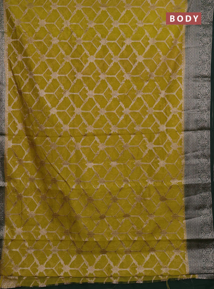 Semi chiniya silk saree mehendi green and bottle green with allover thread & zari weaves and woven border