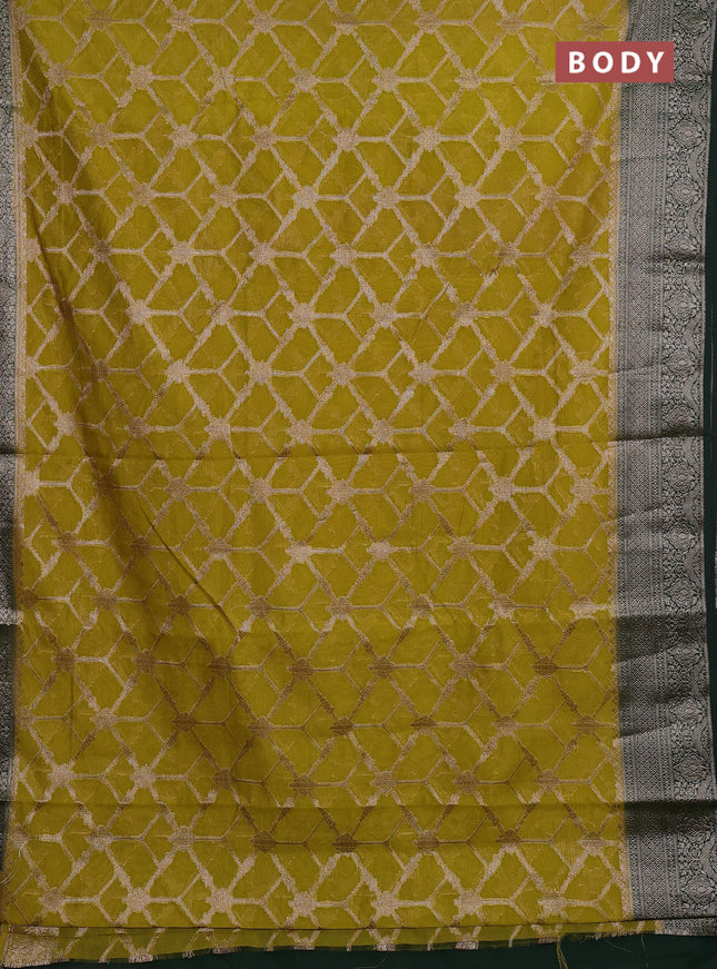 Semi chiniya silk saree mehendi green and bottle green with allover thread & zari weaves and woven border