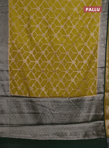 Semi chiniya silk saree mehendi green and bottle green with allover thread & zari weaves and woven border