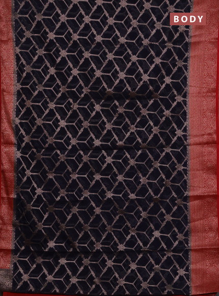 Semi chiniya silk saree navy blue and red with allover thread & zari weaves and woven border