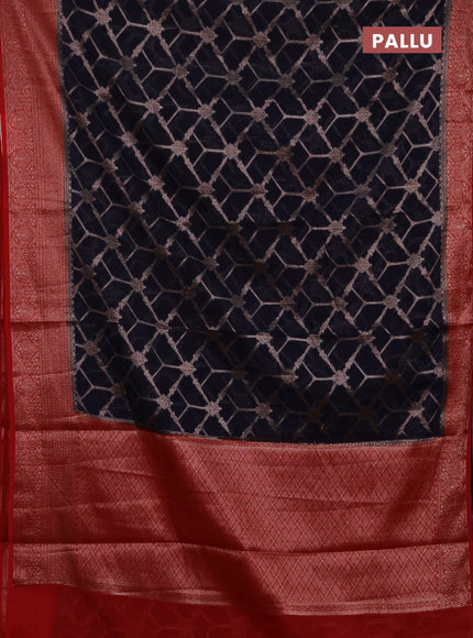 Semi chiniya silk saree navy blue and red with allover thread & zari weaves and woven border