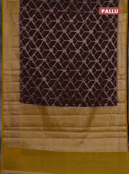 Semi chiniya silk saree coffee brown and dark mustard with allover thread & zari weaves and woven border