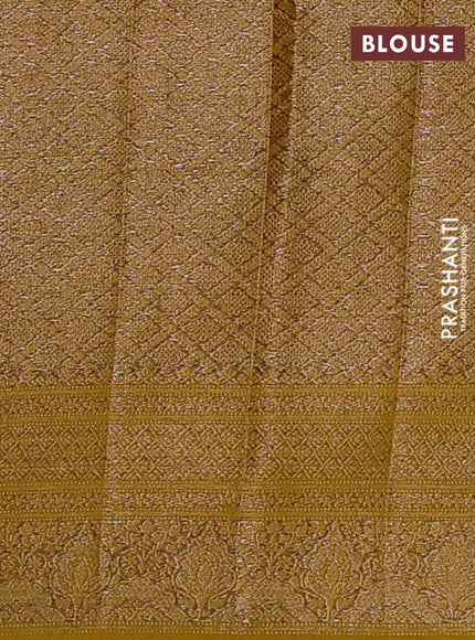 Semi chiniya silk saree coffee brown and dark mustard with allover thread & zari weaves and woven border