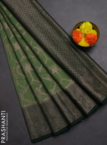 Semi chiniya silk saree pastel green and green with allover thread & zari weaves and woven border