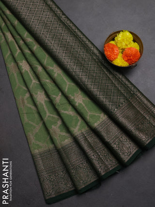 Semi chiniya silk saree pastel green and green with allover thread & zari weaves and woven border