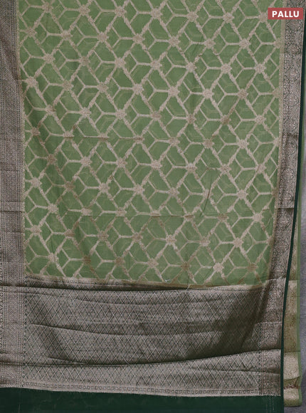 Semi chiniya silk saree pastel green and green with allover thread & zari weaves and woven border