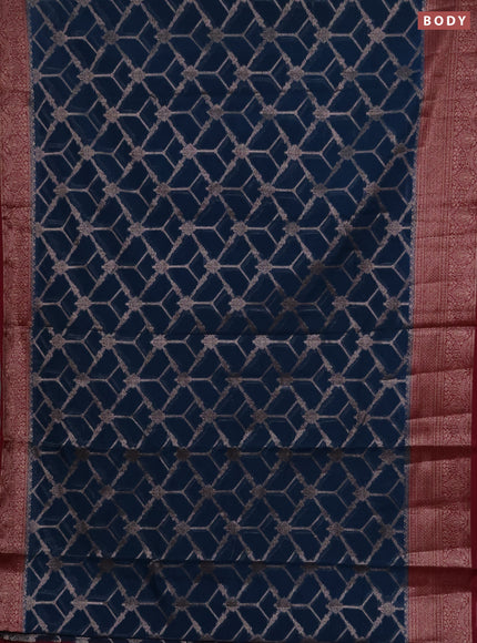 Semi chiniya silk saree peacock blue and wine shade with allover thread & zari weaves and woven border