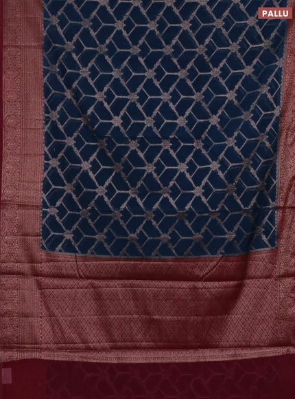 Semi chiniya silk saree peacock blue and wine shade with allover thread & zari weaves and woven border