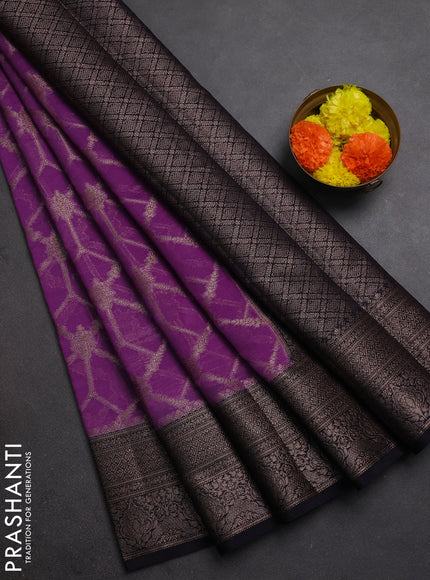 Semi chiniya silk saree dark lavender and navy blue with allover thread & zari weaves and woven border
