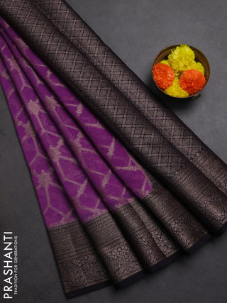 Semi chiniya silk saree dark lavender and navy blue with allover thread & zari weaves and woven border