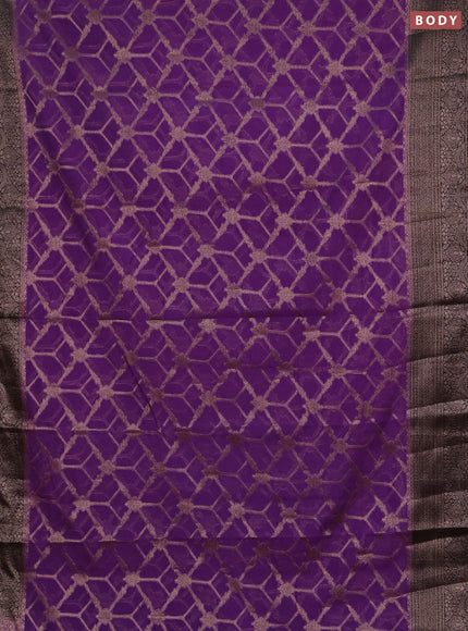 Semi chiniya silk saree dark lavender and navy blue with allover thread & zari weaves and woven border