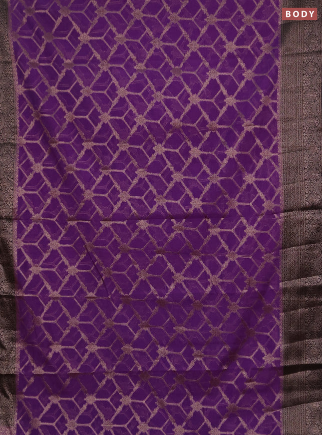 Semi chiniya silk saree dark lavender and navy blue with allover thread & zari weaves and woven border