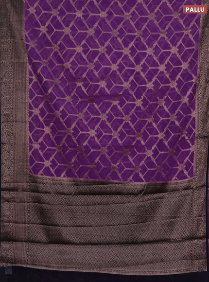Semi chiniya silk saree dark lavender and navy blue with allover thread & zari weaves and woven border