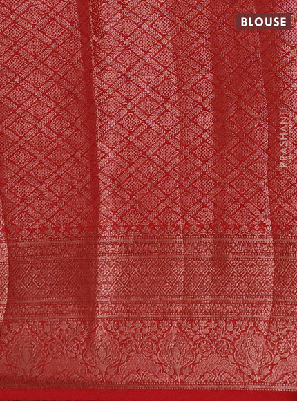 Semi chiniya silk saree bottle green and red with allover thread & zari weaves and woven border