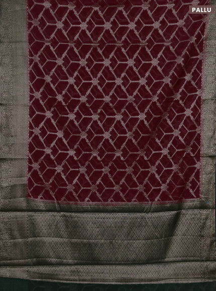 Semi chiniya silk saree wine shade and bottle green with allover thread & zari weaves and woven border