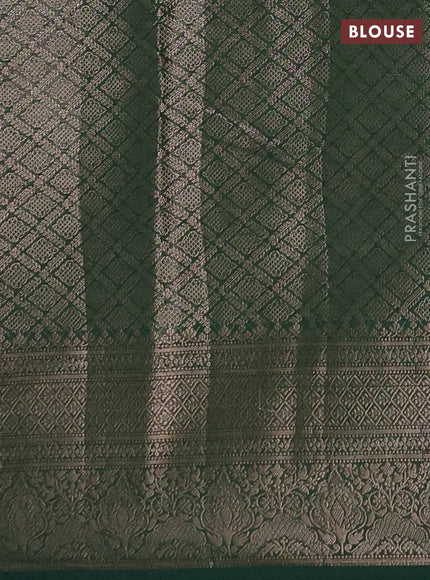 Semi chiniya silk saree wine shade and bottle green with allover thread & zari weaves and woven border
