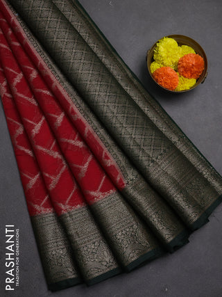 Semi chiniya silk saree red and bottle green with allover thread & zari weaves and woven border