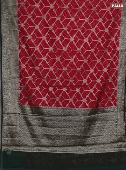 Semi chiniya silk saree red and bottle green with allover thread & zari weaves and woven border